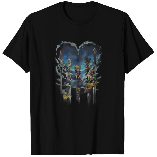Disneyss Kingdom Hearts Main Characters Heart Shape Distressed T-Shirts