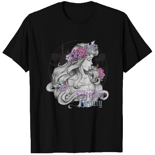 Disneys Sleeping Beauty Floral Sketched Portrait T-Shirts
