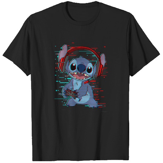 Womens Disneys Lilo Stitch Gamer Glitch Headset and Controller VNeck T-Shirts
