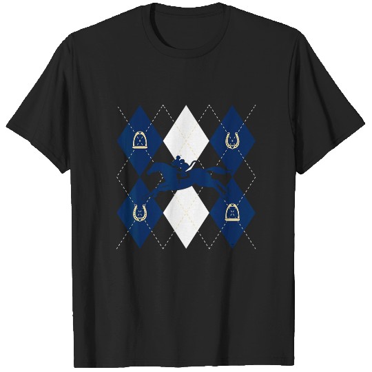 Disney Mickey Mouse Horse Racing Silhouette Argyle Pattern T-Shirts
