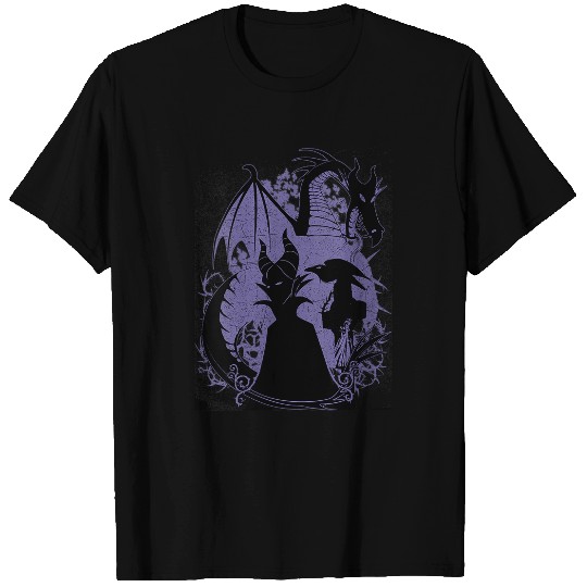 Womens Disney Sleeping Beauty Maleficent Dragon Silhouette V-Neck T-Shirts