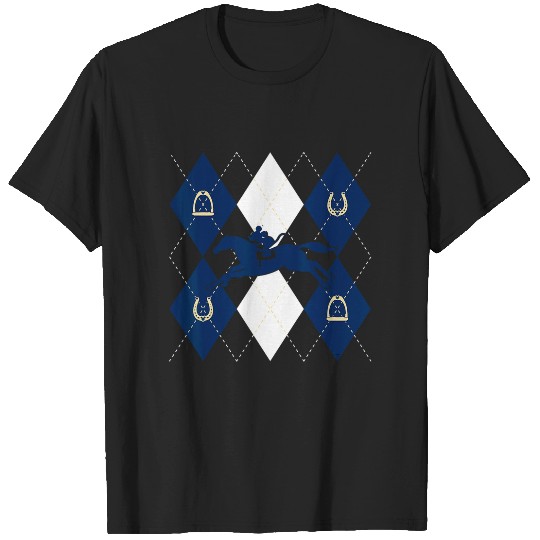 Disney Mickey Mouse Horse Racing Silhouette Argyle Pattern T-Shirts