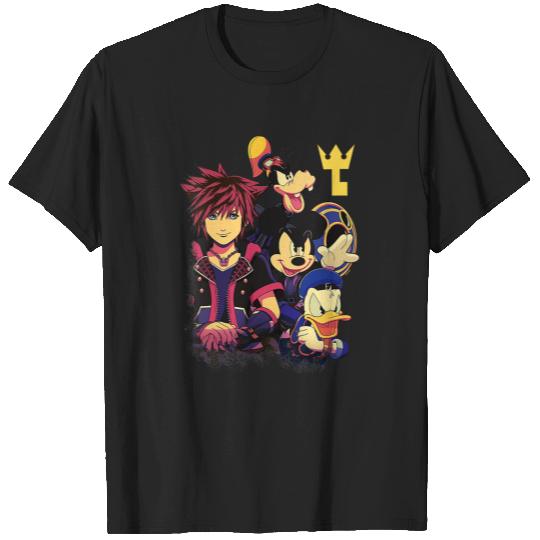 Disney Kingdom Hearts Sora Mickey Goofy Donald Key Vignette V-Neck T-Shirts