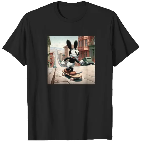 Oswald the Lucky Rabbit is Skateboarding in downtown San Francisco  SALE!! Mickey Retro Disney Shirt, Mickey Checkered Shirt, Vintage Disney, Retro Mickey, Mickey Gift S-5XL T-Shirts