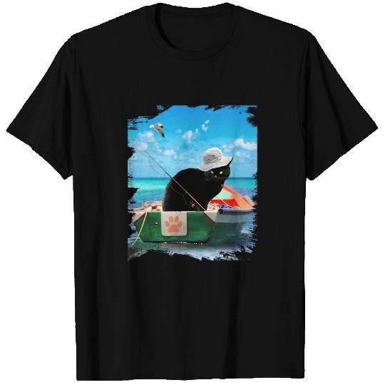 black cats On Fishing Boat Funny T-Shirts