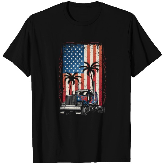 Discover Trucker American Flag Truck Driver 18 Wheeler 4th of July T-Shirts