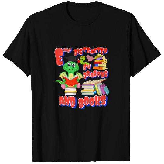 Easily Distracted By Dragons And Books Nerd T-Shirts