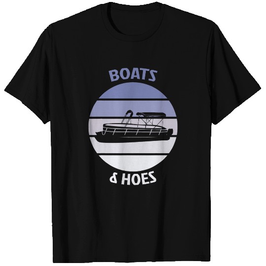 Boats And Hoes Captains Boat Funny Pontoon Boat Owner Sunset T-Shirts