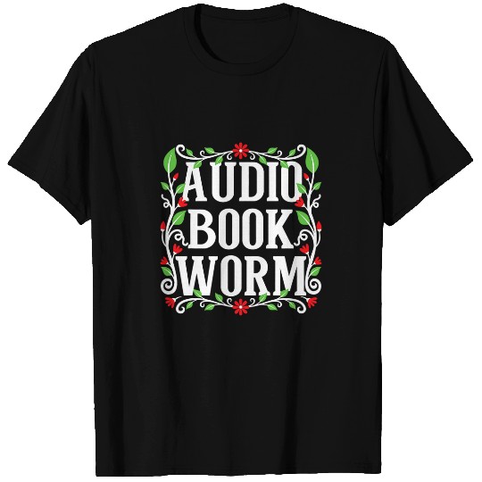 Audio Book Worm Funny Floral Elements Design T-Shirts
