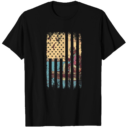 American Flag Lake Life Fisherman vintages Bass Fishing Boat T-Shirts