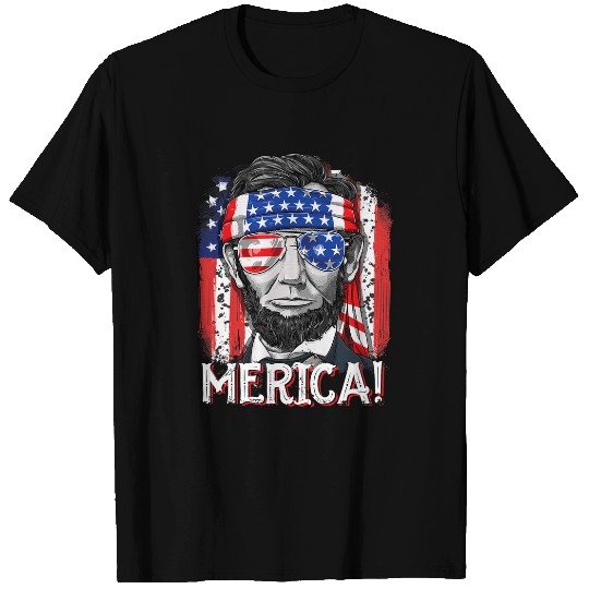Abraham Lincoln 4th of July Merica Men Women American Flag 1 T-Shirts