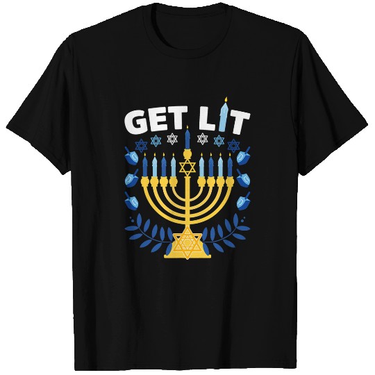 Funny Ugly Hanukkah Sweater Lets Get Lit Menorah 298 T-Shirts