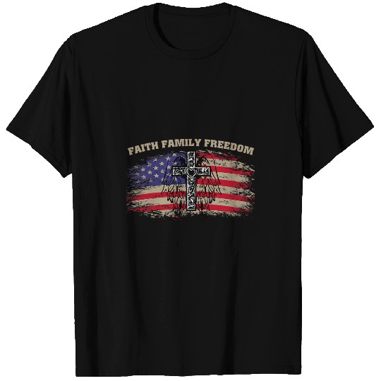 Christian Faith Family Freedom American Flag Cross Christian Patriotic T-Shirts