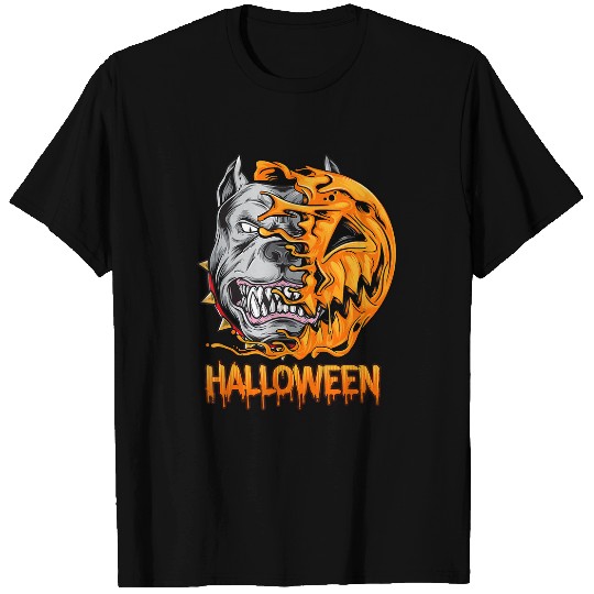 Bully Halloween Pumpkin Skeletons Scary Spooky Season 121 Pitbull Dog T-Shirts