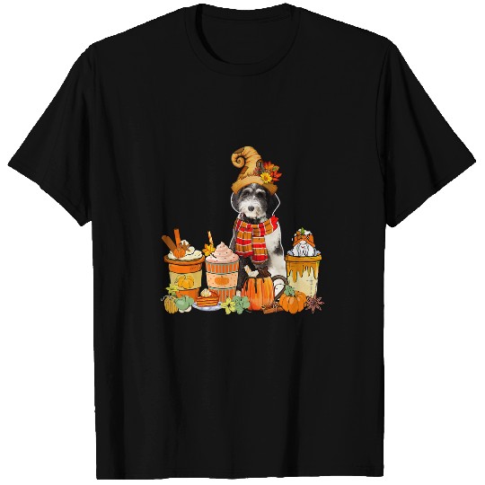 CF Coffee Bernedoodle Wearing Hat With Coffee Cups Fall Pumpkins Lover T-Shirts