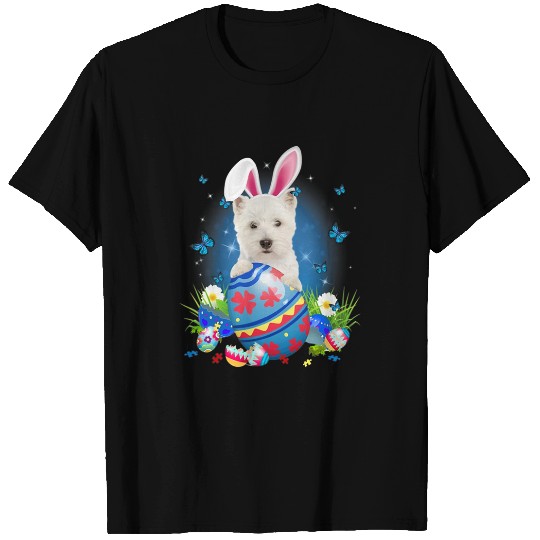 Bunny West Highland White Terrier With Egg Basket Easter T-Shirts