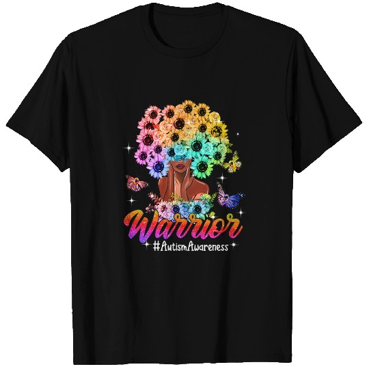 Autistic Warrior Black Women Sunflower Hair Autism Awareness T-Shirts