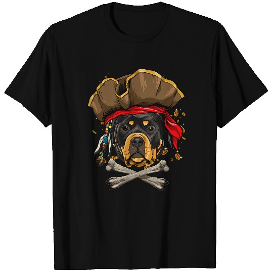 Dog Rottweiler Pirate Jolly Roger Flag Crossbones Dog Lover T-Shirts