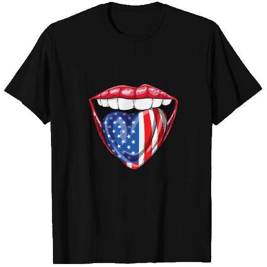 Lips Tongue 4th Of July American Flag USA Men Women Gifts T-Shirts