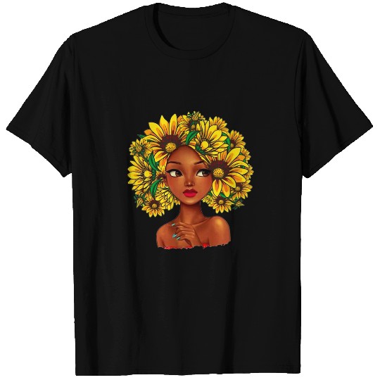 Black Girl Sunflower Hair Afro Natural T-Shirts