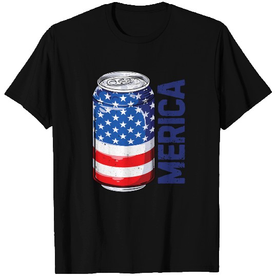 Beer Merica 4th of July American Flag Men Women Drinking Can 1 T-Shirts