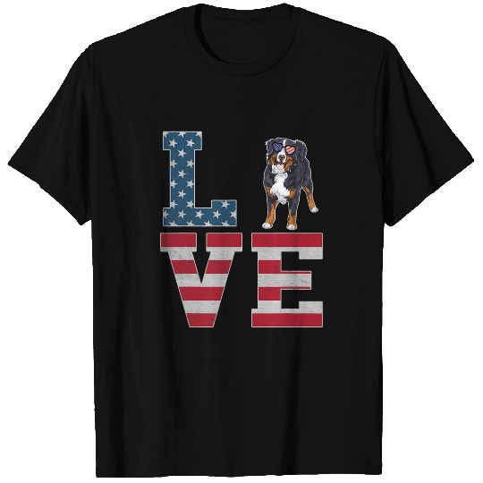 4th of July Patriotic LOVE Bernese Mountain Dog USA Flag T-Shirts