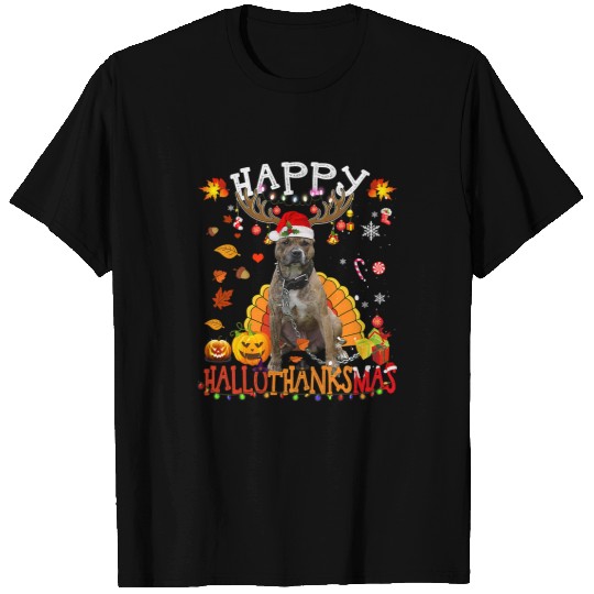 Bully Happy Hallothanksmas Halloween Thanksgiving xmass 366 Pitbull Dog T-Shirts