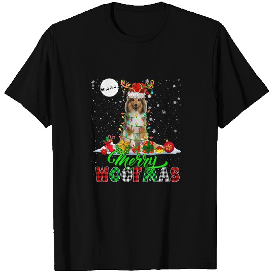 Dog Shetland Merry Christmas Funny Woof Santa Reindeer Shetland Sheepdog T-Shirts