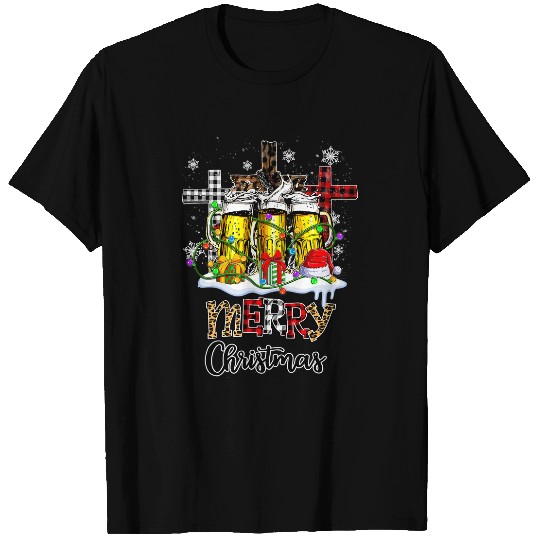 Beer Glass Santa Christmas Spirit Leopard Red Buffalo Pajama58 T-Shirts