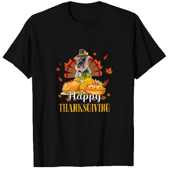 Dog Schnauzer Happy Thanksgiving Turkey Schnauzer Wearing Hat Pumpkins T-Shirts