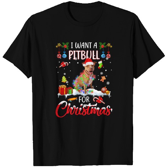 Bully I Want A Pitbull For Christmas xmass Lights Santa Pitbull 303 Pitbull Dog T-Shirts