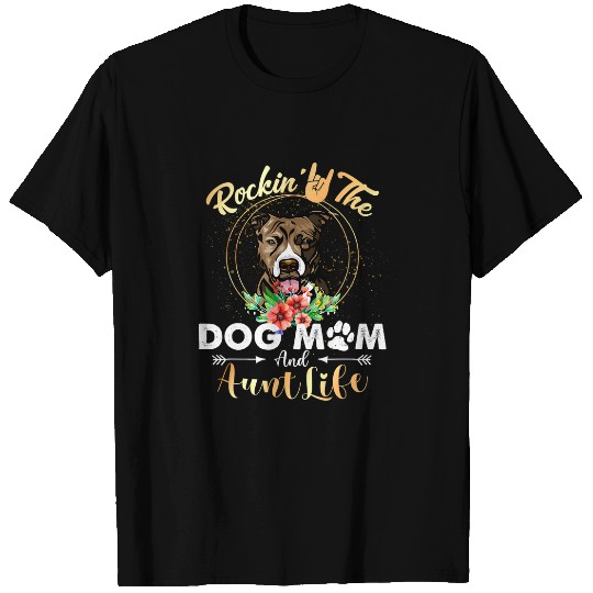 Bully Rockin The Dog Mom Aunt Life Pitbull Womens Funny 2 Pitbull Dog T-Shirts
