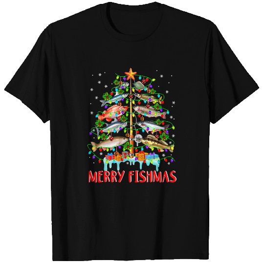 Fishing Merry Fishmas Funny Christmas Tree Lights Fish Fishing Rod68 Fisher T-Shirts
