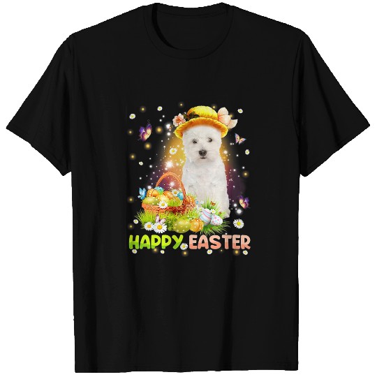 Happy Easter Cute Bunny Dog West Highland White Terrier Eggs T-Shirts