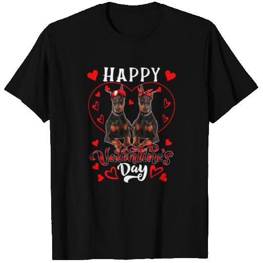 Dog Doberman Happy Valentines Day Cute Hearts Shape Couple Dobermanns T-Shirts