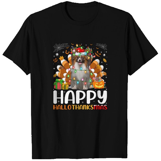 Dog Papillon Lover Halloween Christmas Happy Hallothanksmas T-Shirts