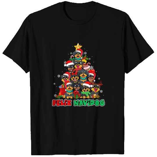 Dog Rottweiler Feliz Navidog Feliz Navidad Christmas Rottweiler Dog Lovers T-Shirts