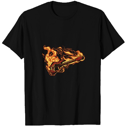 Guitarist Epic Rock Bass Guitar in Flames Heavy Metal Guitar T-Shirts