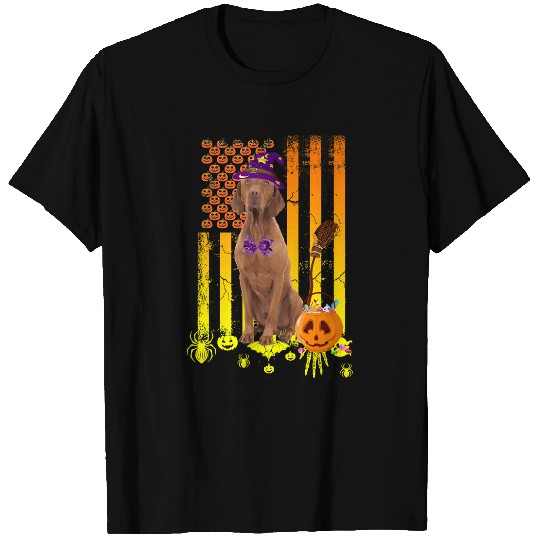 Dog Vizsla Pumpkin American Flag Halloween Dog 359 paw T-Shirts