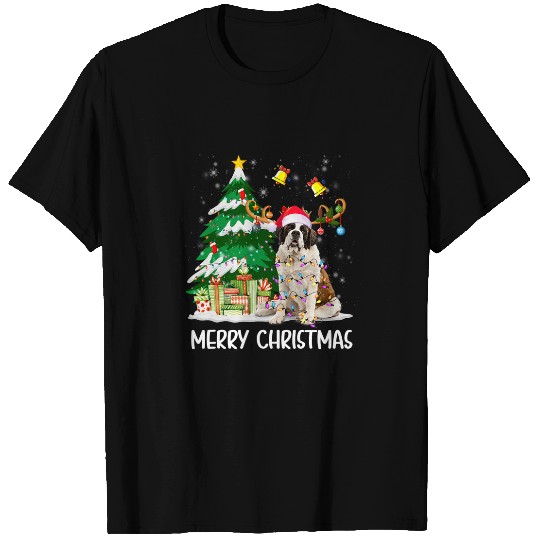Dog Saint Bernard Christmas Lights Tree Santa xmass PajamasDog T-Shirts