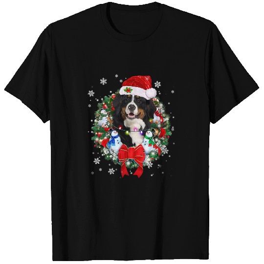 Bernese Mountain Christmas Wreath Decoration xmass Pajamas T-Shirts