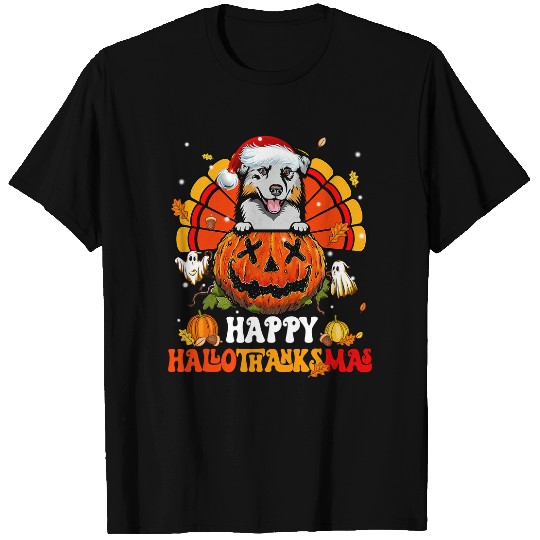 Dog Australian Shepherd Happy Hallothanksmas Halloween 206 T-Shirts