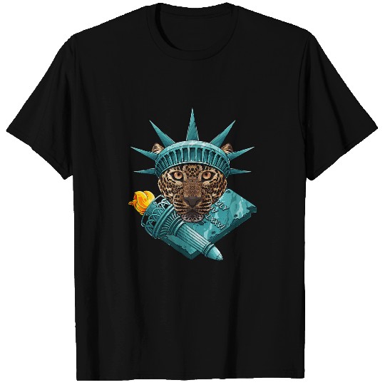 Leopard Gift Statue Of Liberty Leopard 4th Of July Animal USA America T-Shirts