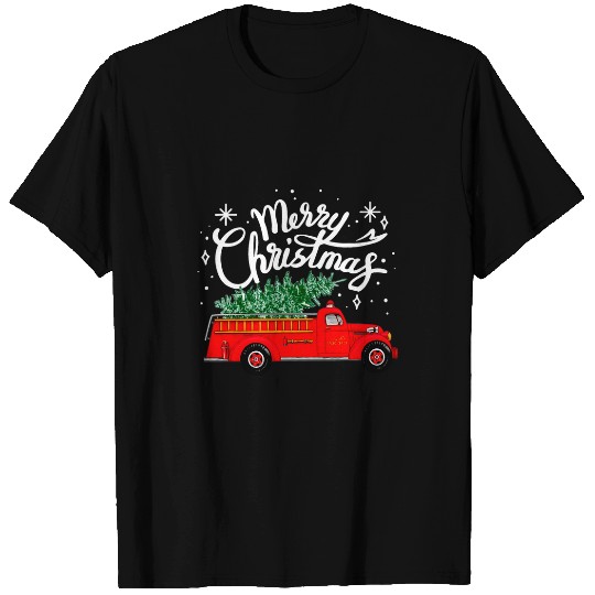 Fireman Firefighter Funny Merry Christmas fires Truck xmass Tree Firefighter Firemen T-Shirts