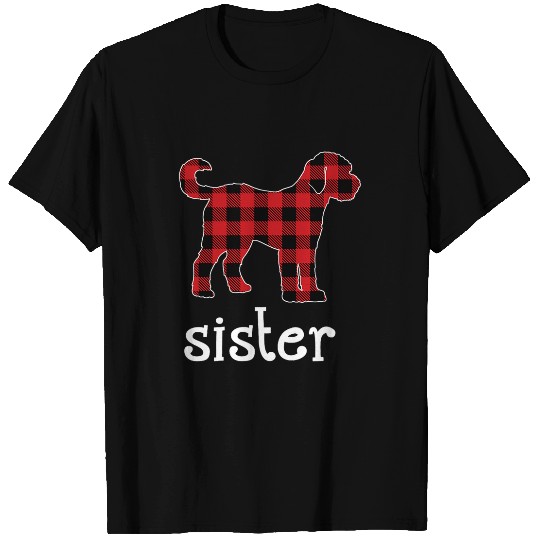 Dog Goldendoodle Sister Goldendoodle Dog Red Plaid Christmas Family Pajama T-Shirts