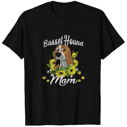 Dog Basset Hound Womens Women Dog Mom Mothers Day Sunflower Basset Hound Mom T-Shirts