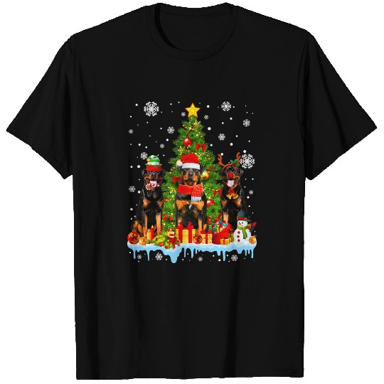 Dog Rottweiler Funny Rottweiler Dog Christmas Tree Women Men Kids T-Shirts