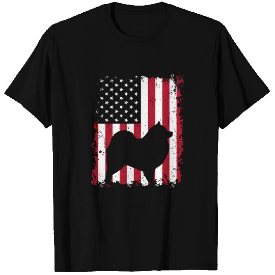Dog Samoyed USA Flag Patriotic 4th of July 387 paws T-Shirts