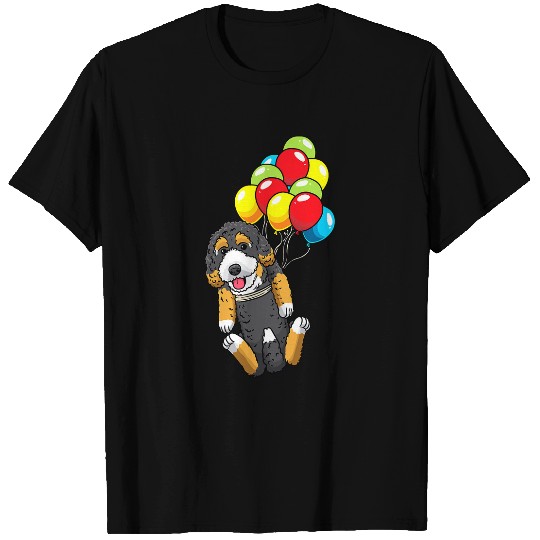 Bernedoodle Dog Hanging On Balloons T-Shirts