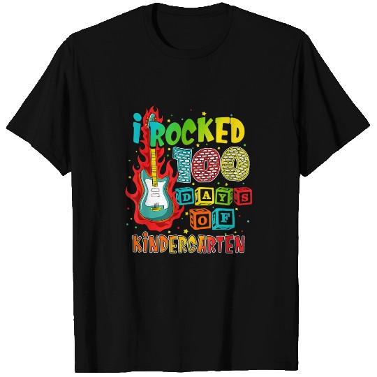 Guitarist I Rocked 100 Days Of Kindergarten 100th Day School Guitar T-Shirts
